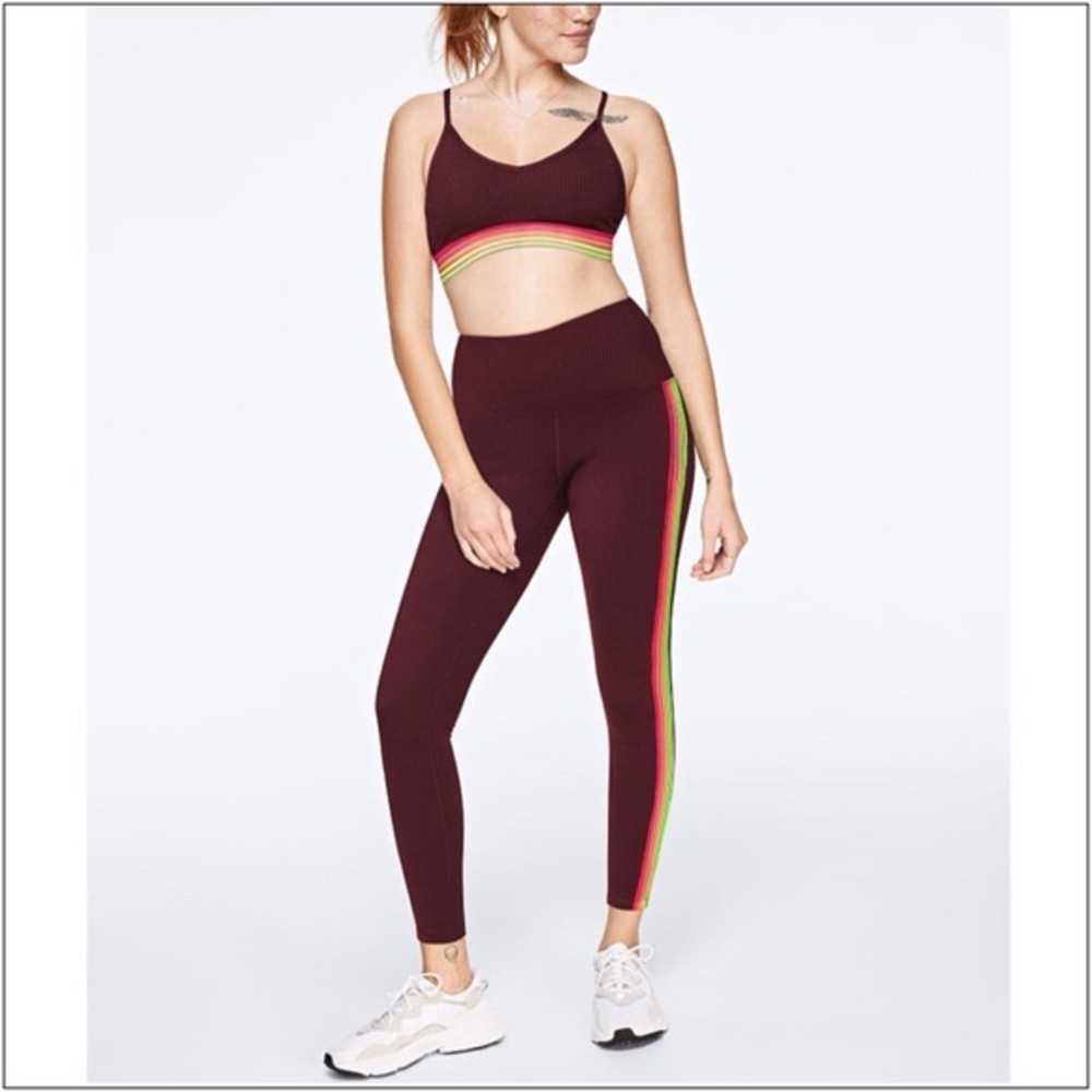 PINK Victoria's Secret Ultimate Maroon Rainbow detail Workout Set Small